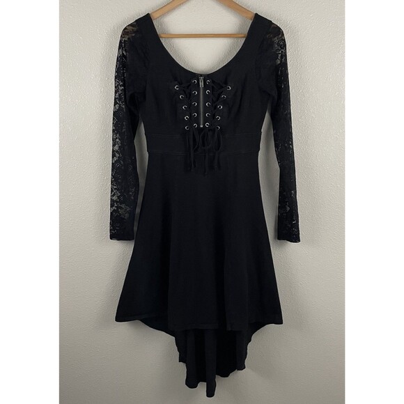 Tripp NYC Daang Goodman Small Black Lace Sleeve Hi Low Corset Front Dress Witchy - Picture 3 of 9